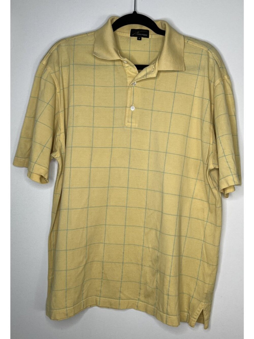 Nick Price M Yellow Blue Stripes Short Sleeve 100% Cotton Polo Y2K 2000s
